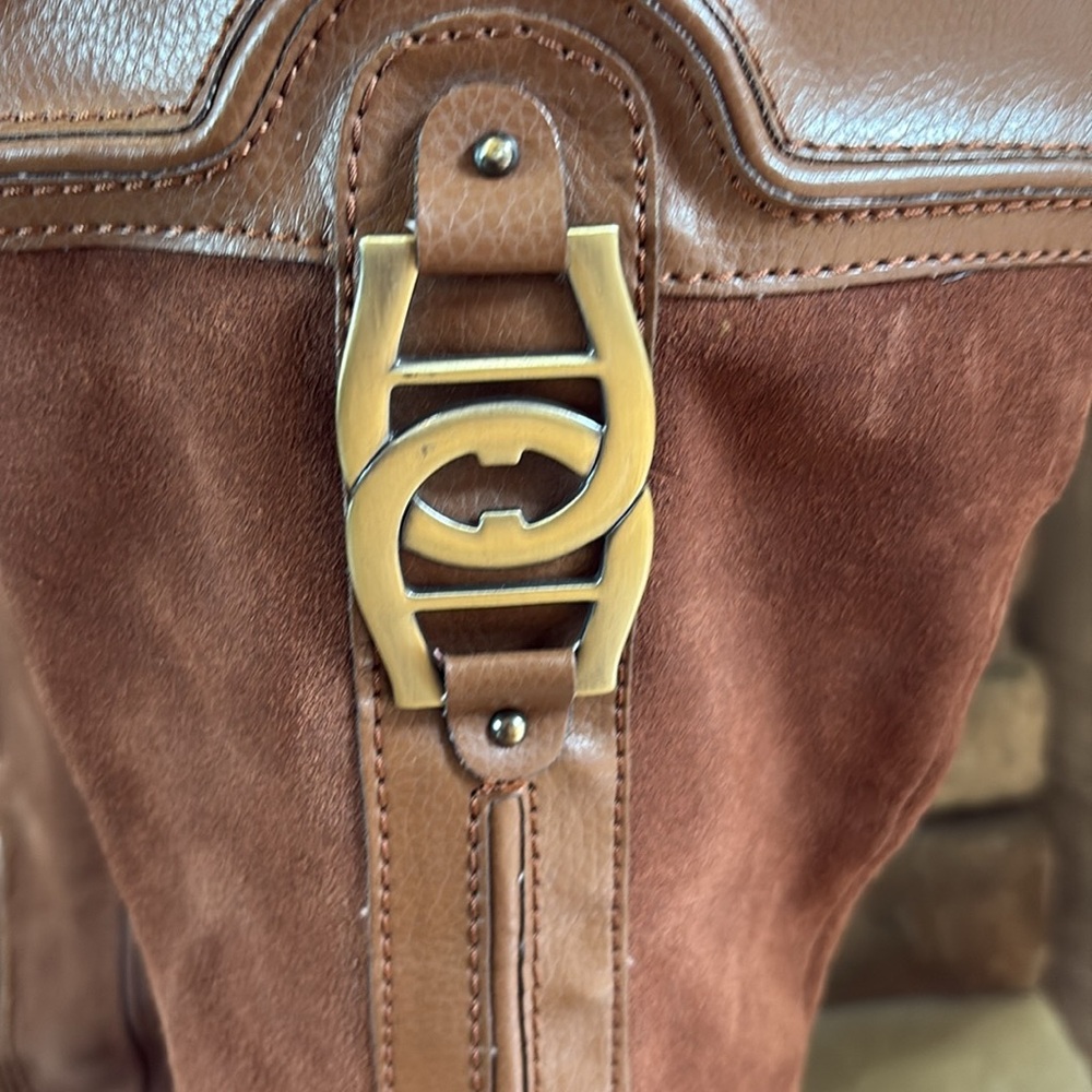 Etienne Aigner Brown Leather & Suede Knee-High Heeled Boots - Picture 2 of 15